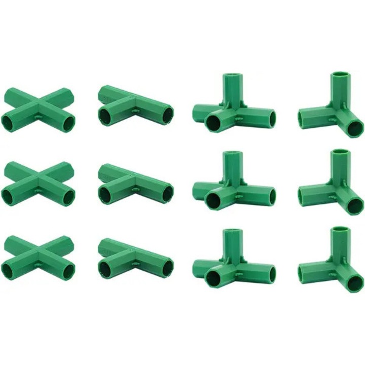 Set 12 conectori pentru sere, 4 tipuri, rezistenti, 16mm, plastic