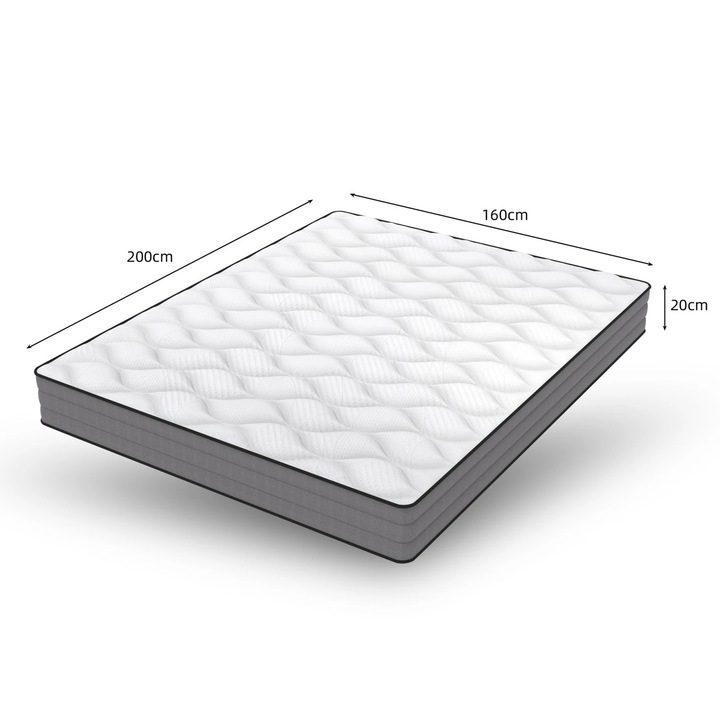 Saltea cu arcuri, Saltea cu arcuri impachetate, 160x200 cm, inaltime 21–25 cm, pentru pat dublu, alb