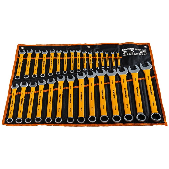 Kombinált kulcskészlet, 30 darabos, 6 - 32 mm, sárga tapadásmentes bevonattal, Powermat