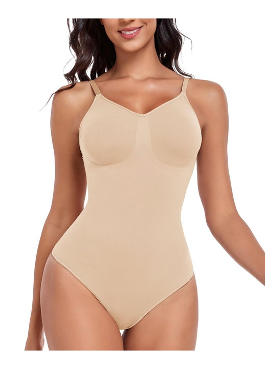 Body modelator dama Shapewear cu control abdomen si bretele reglabile, marime XL, culoare bej