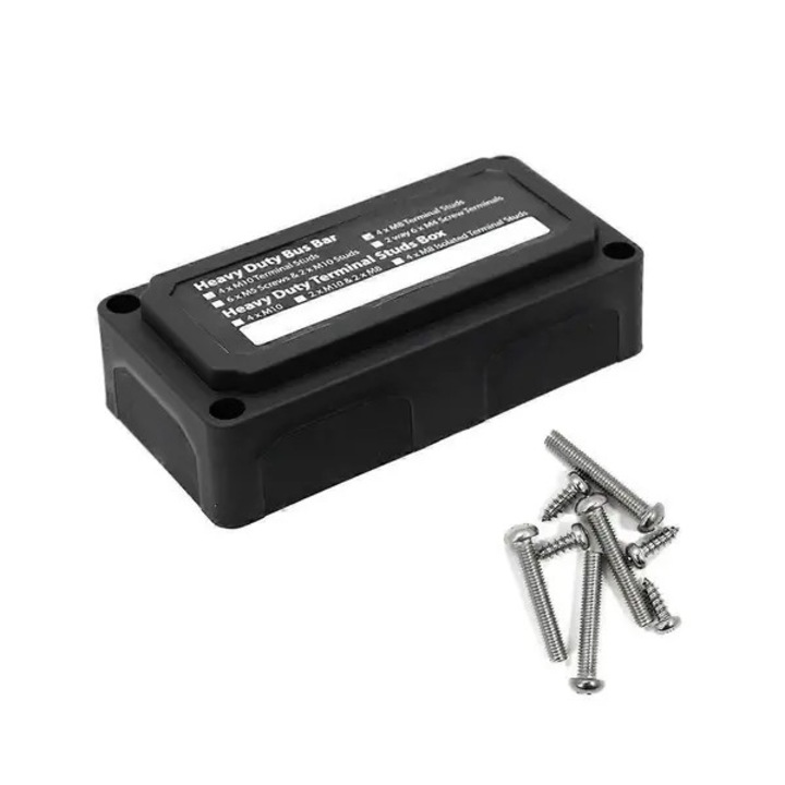Cutie busbar 300A, terminal M8, negru, 4xM8, 48V, metal si nylon