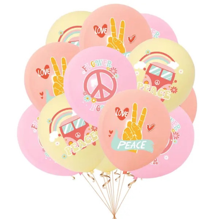 Hippie boho parti léggömb szett, 60 db, rózsaszín, sárga, narancssárga, 12 hüvelyk