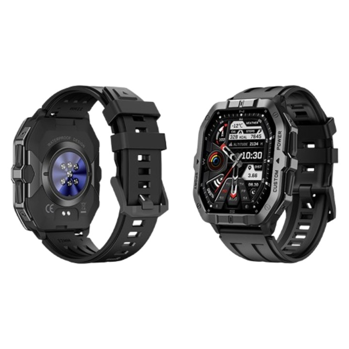 Smartwatch iSEN C32, Fekete, 2.02" HD, Bluetooth hívás, GPS, 100+ sportmód, SpO2, Pulzusszám, 450mAh, 2ATM Fekete