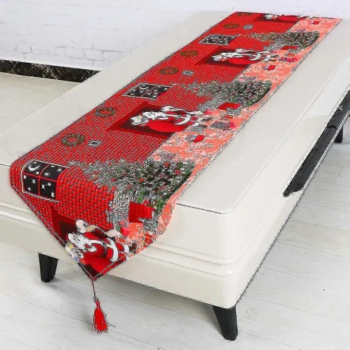 Traversa de masa, 180x40cm, poliester, rosu si verde, model Craciun