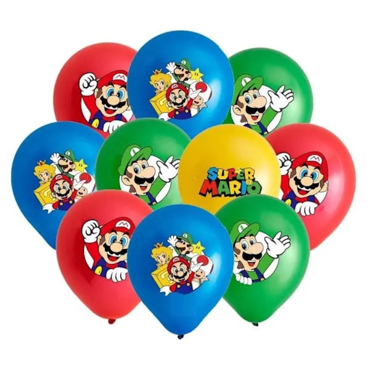 20 db-os többszínű lufi szett Super Mario születésnapi partira