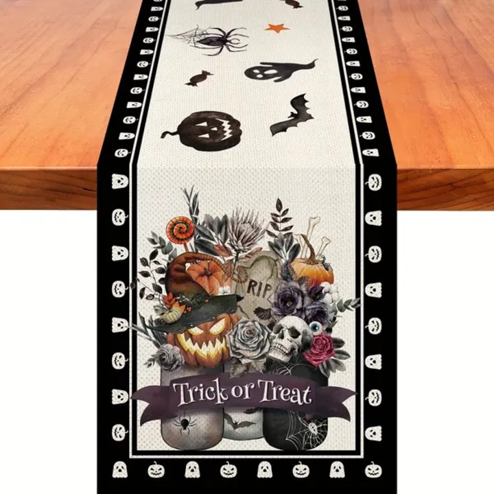 Halloween asztalterítő szett 3 darabos, tematikus dekoráció, 33x183cm, fekete narancssárga