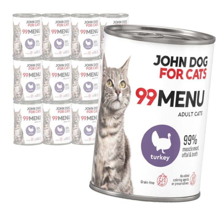 John Dog for Pisici 99 Menu Hrana Umeda Pentru Pisici Adulte Cu Curcan 12x400g