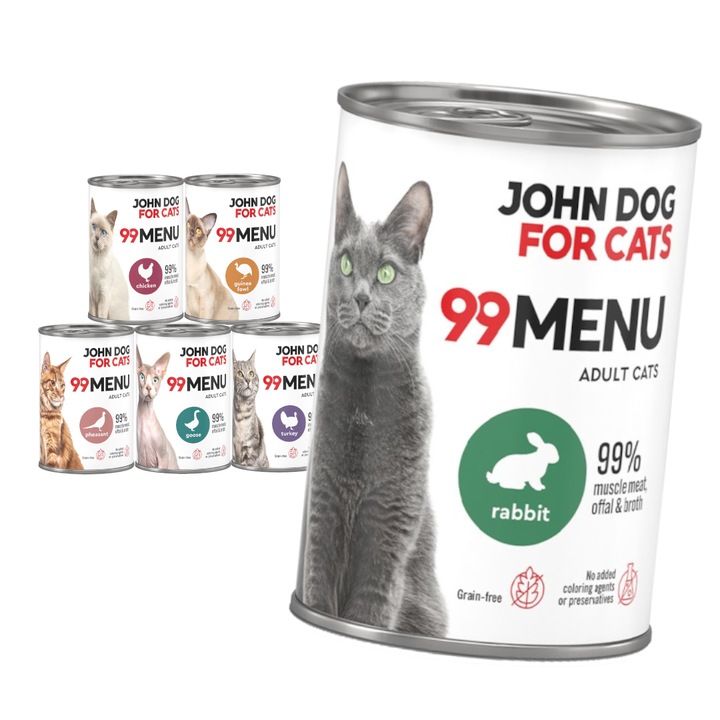 John Dog pentru Pisici 99 Meniu Hrana Umeda Pentru Pisici Adulte Mix 6 Arome 6x400g