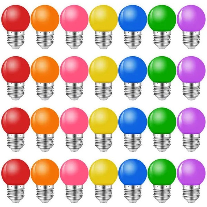 28 db LED E27 többszínű 3W G45 220x240V izzó készlet kültéri dekorációhoz