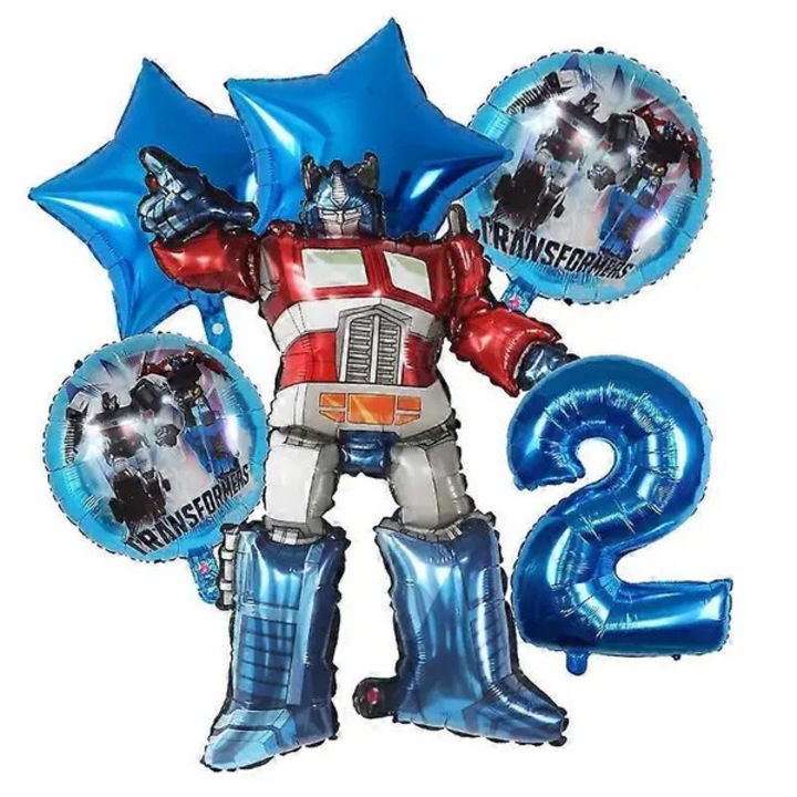 Комплект от 6 фолиеви балона Transformers, голям робот и балон цифра 2, 30 инча (76 см), многоцветен