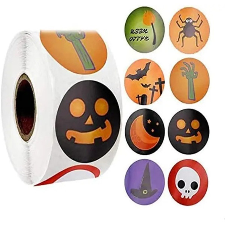 500 db-os Halloween kerek matrica szett, vegyes minták, többszínű, 3x3cm