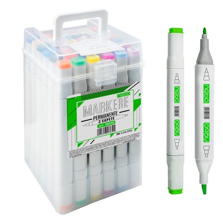 Nebo 36 db-os permanent marker készlet, Dual Tip 2 heggyel (vékony/ferde), többszínű, műanyag tárolóállvánnyal