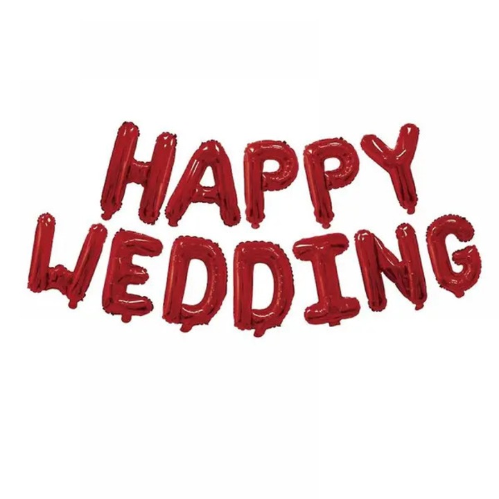 Happy Wedding betűballonok, fólia, piros, 16 inch, 2 db-os szett