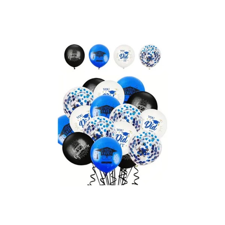 Set 20 baloane pentru petrecere absolvire, alb si transparent, 30x30cm