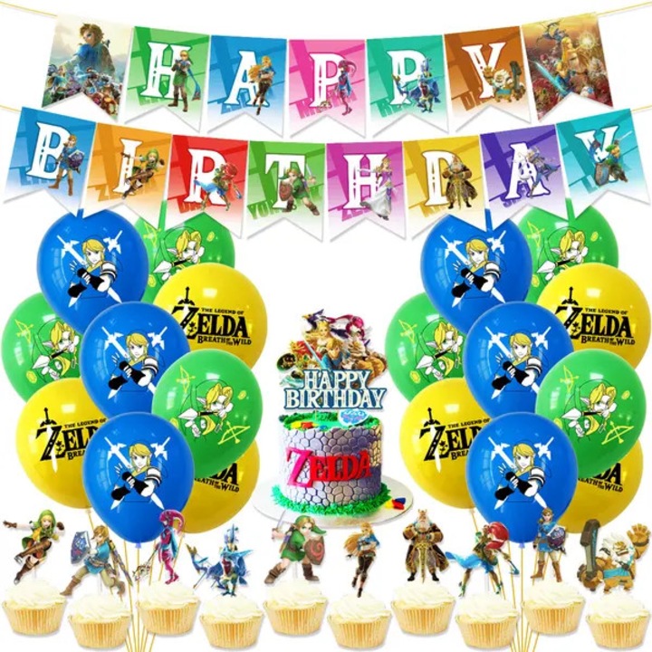 The Legend of Zelda parti dekorációs szett, 30 db léggömb, 183 cm-es banner, többszínű