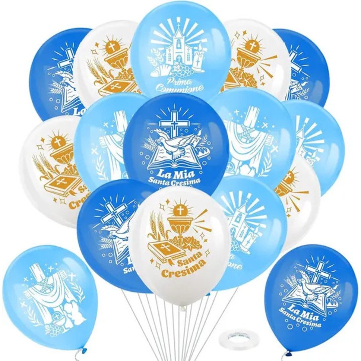 Baloane pentru prima impartasanie baieti, albastru, set decor festiv