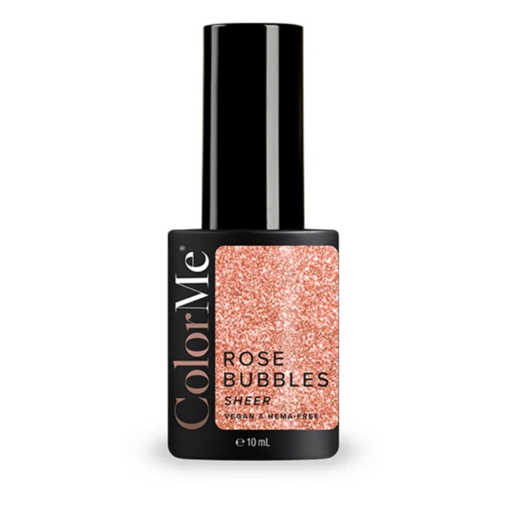 Áttetsző, csillámos, vegán és HEMA-mentes gél lakk, Rose Bubbles árnyalat, ColorMe Cosmetics, 10 ml