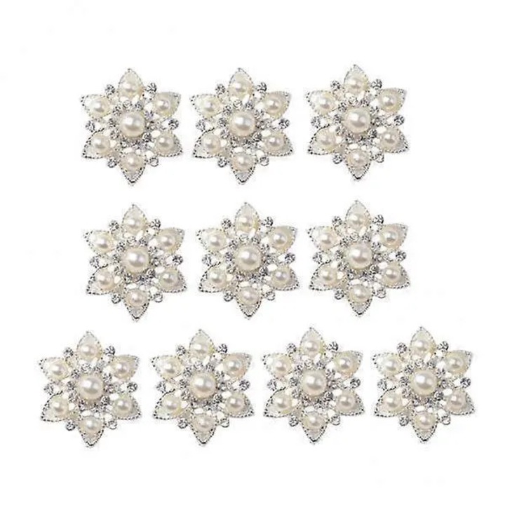 10 db gyöngyházfényű strasszos gomb készlet, ezüst ötvözet, 2.5x2.5cm, lapos
