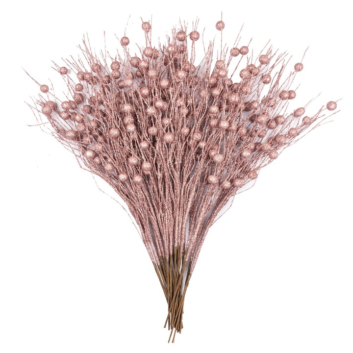 Karácsonyi díszág, KI Store, 20 darabos szett, 45 cm, csillogó, rózsaszín, hajlítható, koszorúkhoz és