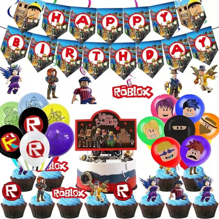 Roblox parti dekoráció szett, léggömbök, banner, spirálok, 14 darab