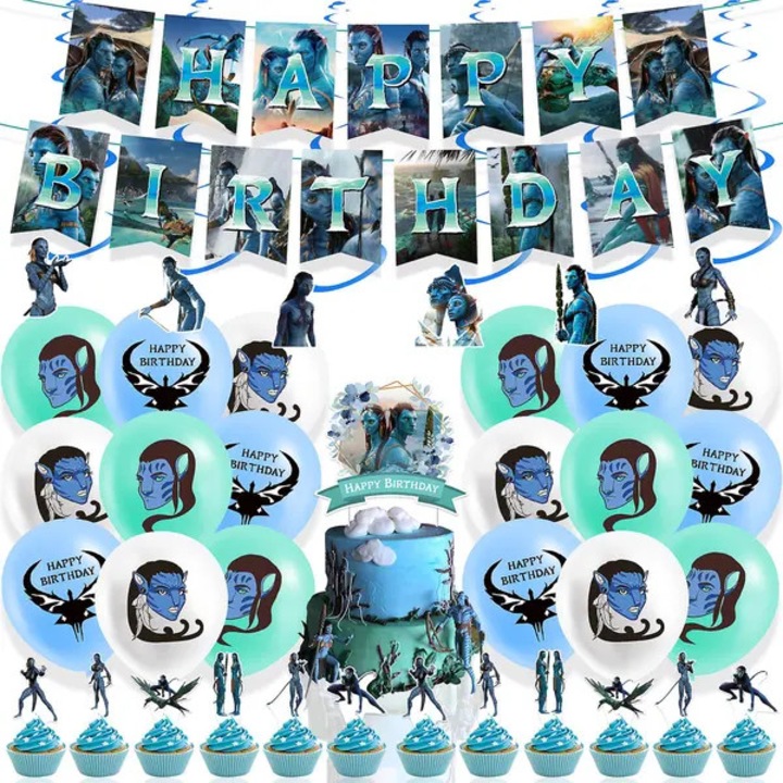 Set petrecere aniversara Avatar 2, baloane multicolor, accesorii, diverse dimensiuni