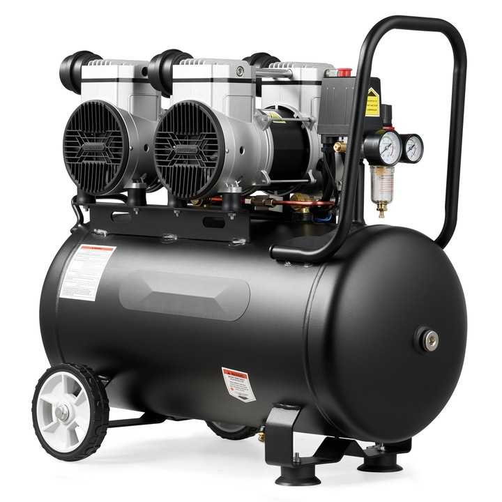 Compresor de aer 50L, Fara ulei 3 kW, Debit 255 l/min la 6, 2 bar, Presiune max 8 bar, Portabil cu roti, Pentru service auto si vopsit
