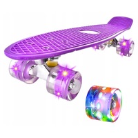 Skateboard Penny, fara marca, 56 cm, 2,5 kg, roti stralucitoare cu LED RGB, platforma antiderapanta, rulmenti ABEC-7, trunchi din aluminiu, violet, pentru copii, certificat