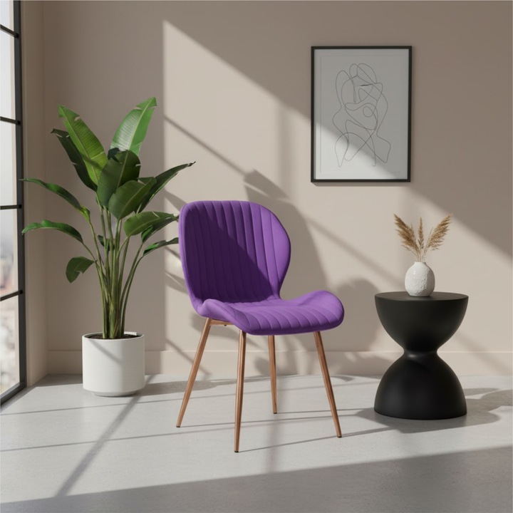 Scaun Elegant pentru Living si Bucatarie, Material Baby Face Verde, Cadru Metalic Rezistent, Mov Picior Gold Rose
