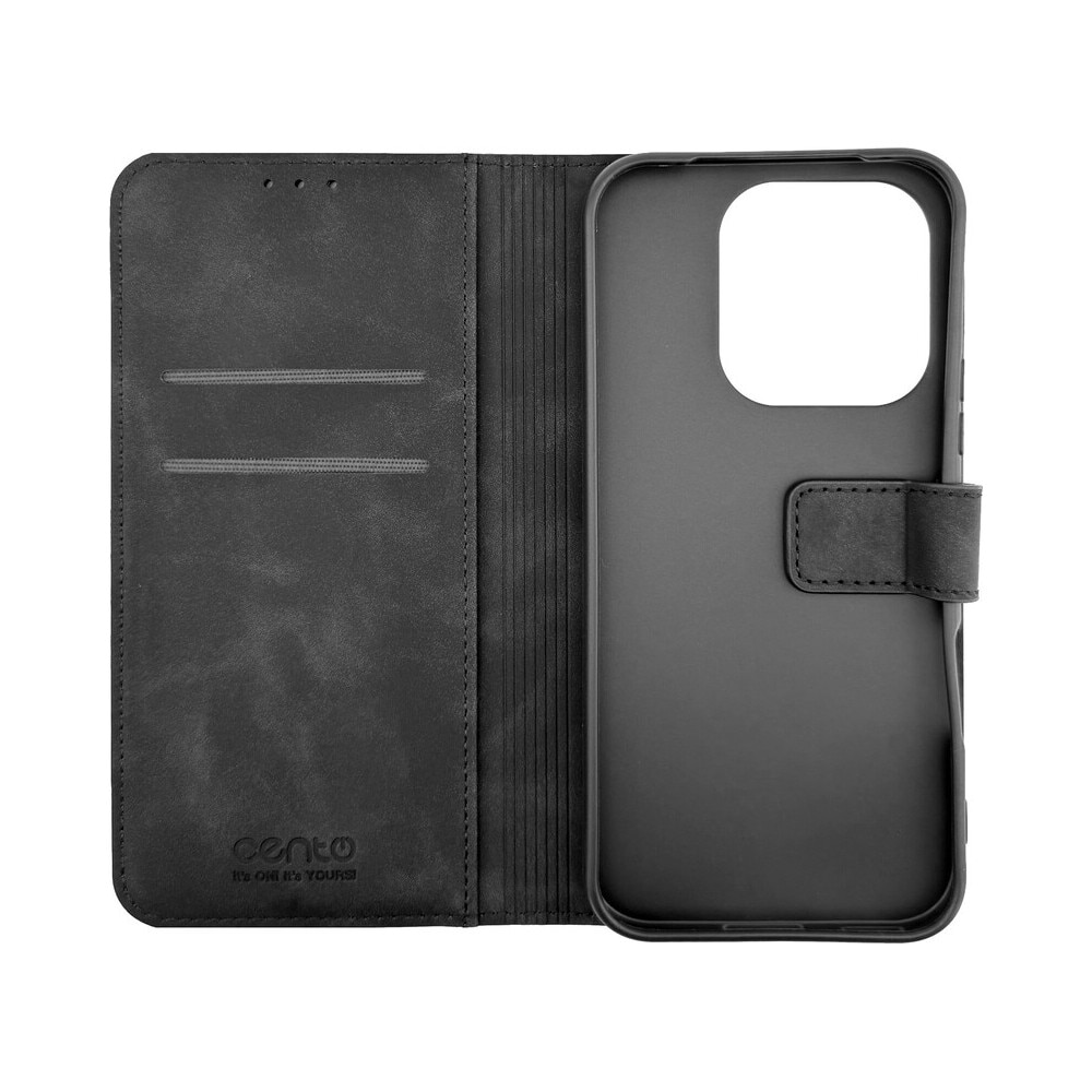 Husa de protectie tip carte CENTO Lima compatibila cu Honor 600 Lite, Negru, Premium, Piele ecologica, Inchidere magnetica, Protectie Sporita, Anti soc, Anti zgarieturi, Functie de stand
