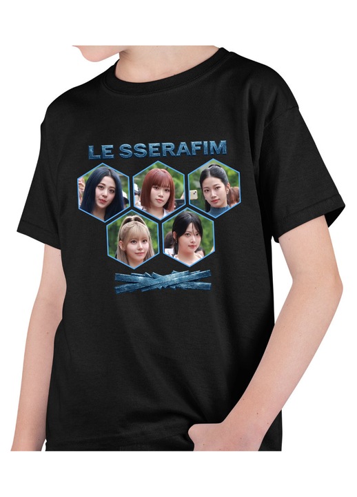 Tricou Copii Le Sserafim Kpop Merch Sakura Serafim, Fekete