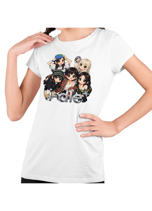 Gyerek Lány Póló I-dle Kpop Cartoon Idle Merch, Fehér