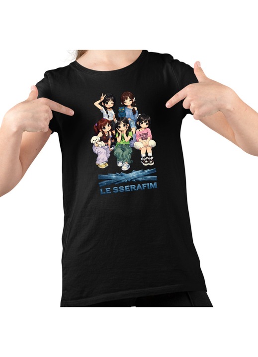 Gyerek Lány Póló Le Sserafim Kpop Serafim Merch, Fekete