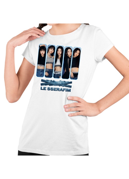 Gyerek Lány Póló Le Sserafim Kpop Bts Party Merch, fehér, 104-110 CM méret, 3-4 éves korig, Fehér