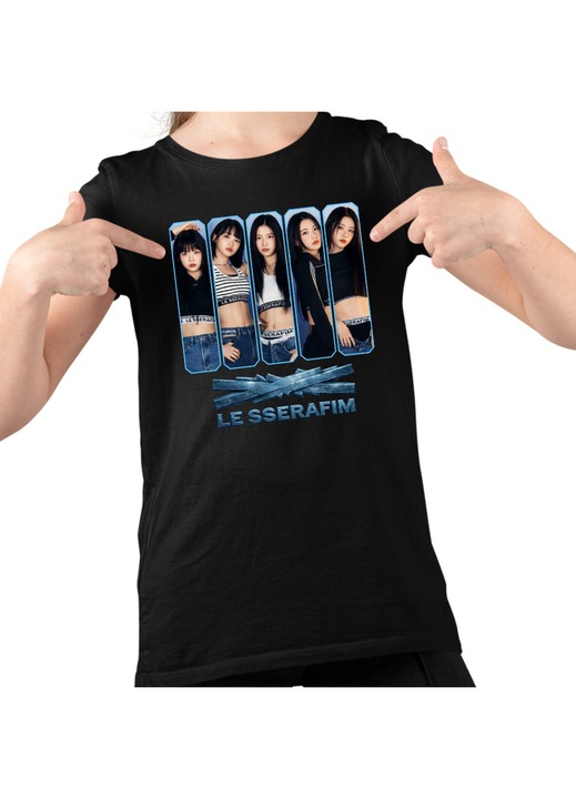 Gyerek Lány Póló Le Sserafim Kpop Bts Party Merch, fekete, 104-110 CM méret, 3-4 éves korig, Fekete