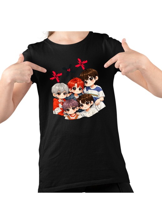 Gyerek Lány Póló Tomorrow X Together Kpop Merch, Fekete