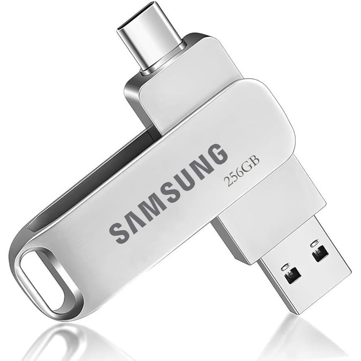 Stick Memorie USB 3.0, 256GB, High Speed, Backup fisiere, Flash Drive 2 in 1, Adaptor Type-C, USB-A, Potrivit pentru telefoane mobile, computere si tablete