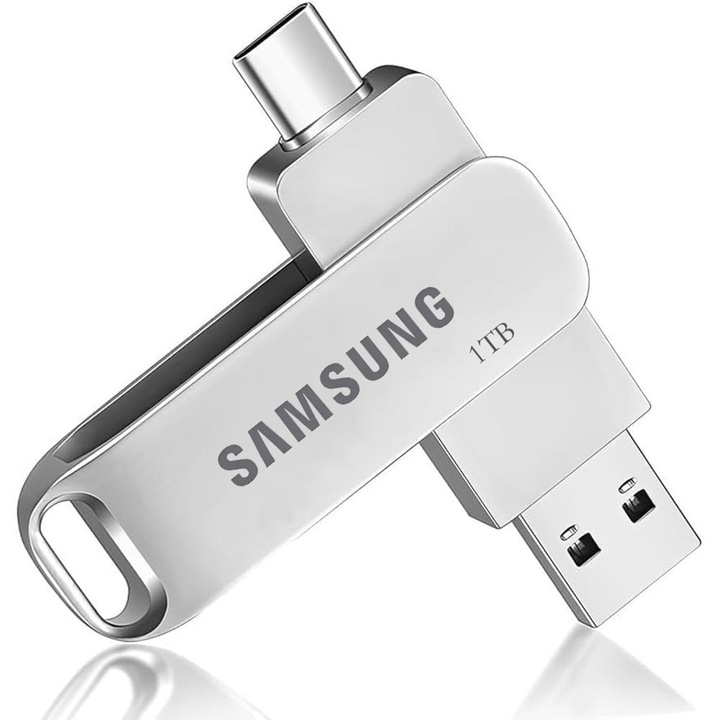 Stick Memorie USB 3.0, 1TB, High Speed, Backup fisiere, Flash Drive 2 in 1, Adaptor Type-C, USB-A, Potrivit pentru telefoane mobile, computere si tablete
