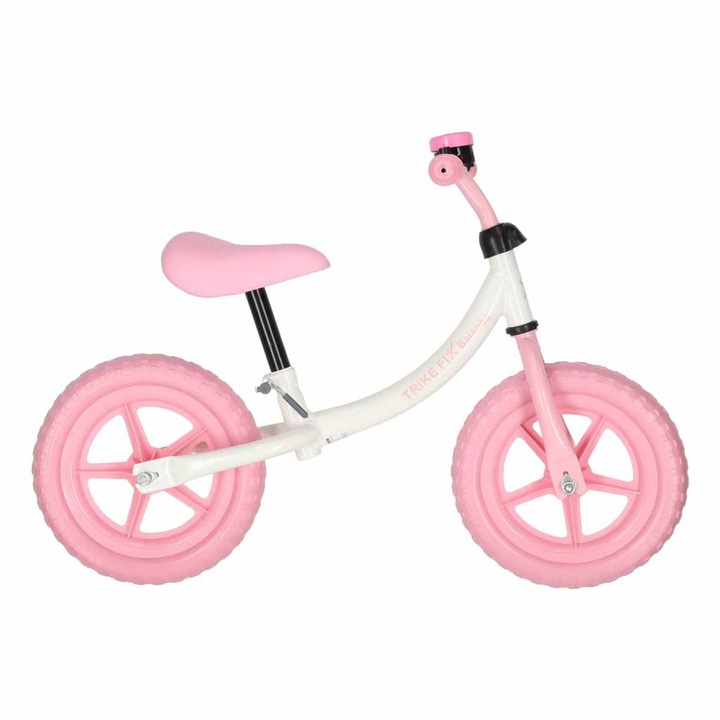 Bicicleta fara pedale pentru copii, cadru din otel, roti EVA, ghidon si sezut reglabile, maxim 30 kg, 80x38x58 cm, roz si alb