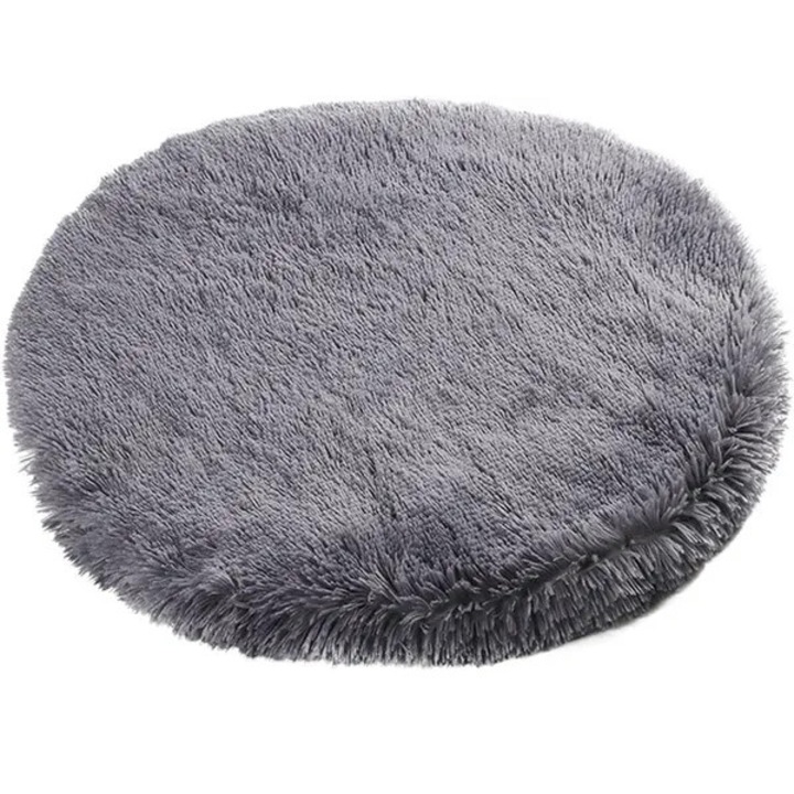 Kerek állatágy, 40cm, sötétszürke, puha plüss, csúszásmentes, 4kg alatti állatoknak