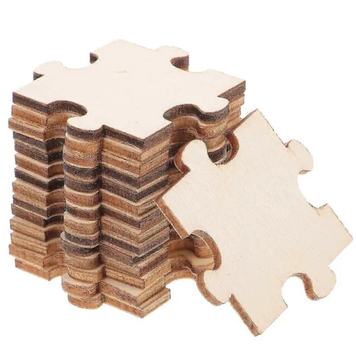 100 darabos fa puzzle készlet, kezeletlen, 3.5x3.5x0.15cm, fehér