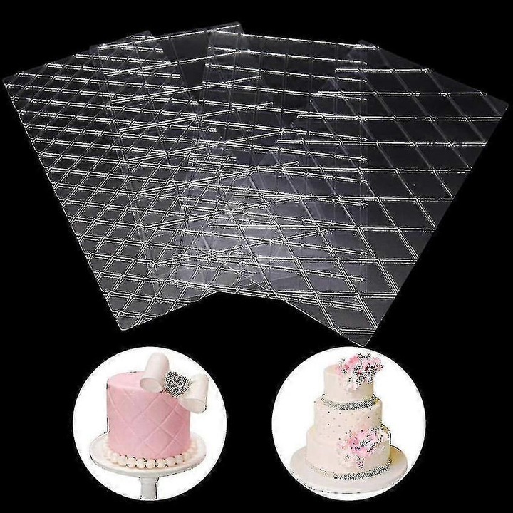 8 db fondant forma készlet, átlátszó műanyag, gyémánt négyzet mintás, 20x20cm