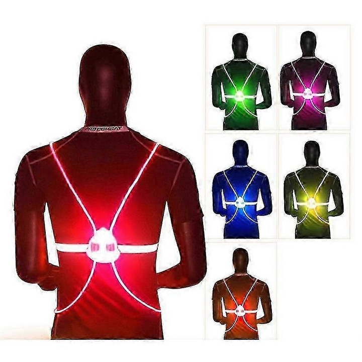 Vesta reflectorizanta LED pentru exterior, vesta de siguranta pentru alergare si ciclism, multicolor, 60x110cm