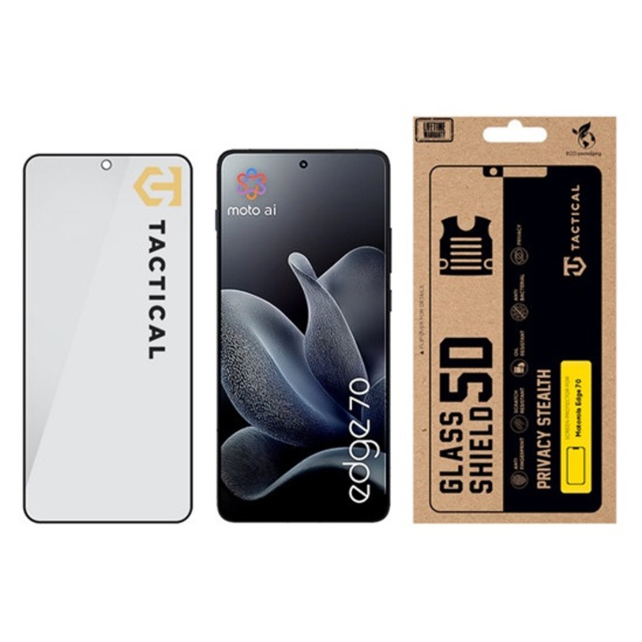 Tactical glass shield privacy stealth 5d képernyővédő üveg, 5d, 0.33mm, 9h, betekintés védelem, fekete, kompatibilis: Motorola Edge 70