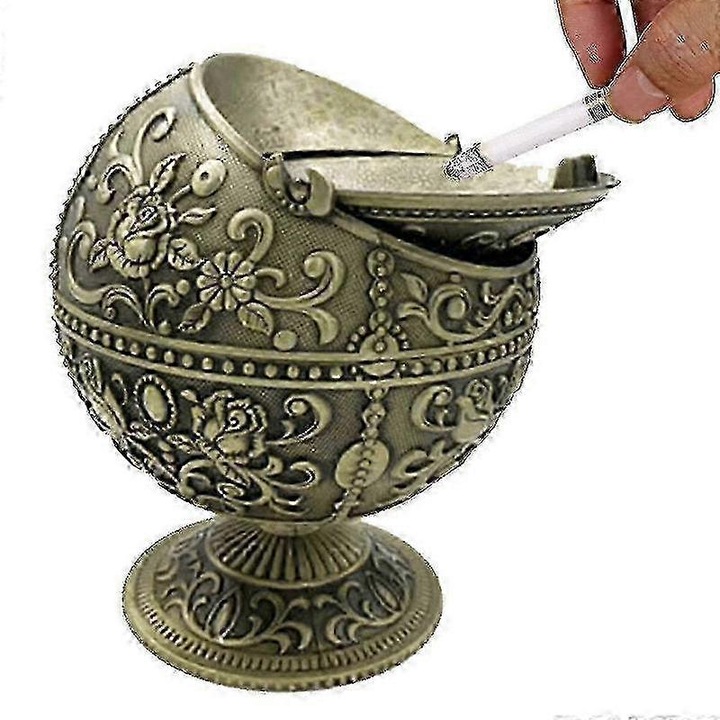 Vintage fém hamutartó fedéllel, antik zöld, 115x98x72mm