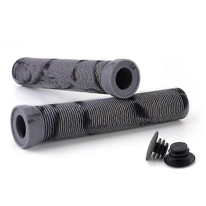 Mansoane bicicleta cauciuc antiderapante cu dopuri, negru-gri, 16.5x2.22cm
