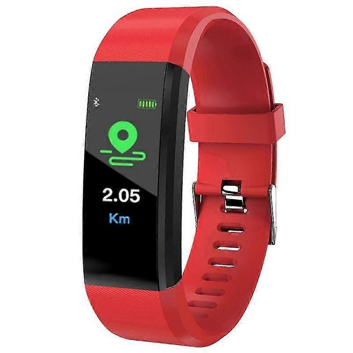 Bratara fitness smartband, monitor ritm cardiac, touch, USB, rosu, 43x18x12mm