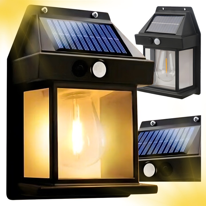 LED napelemes lámpa mozgásérzékelővel, napelem panellel, hideg fehér, 20x10x8cm