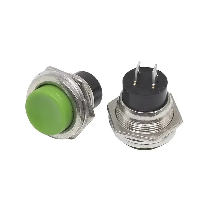 16 mm-es nyomógomb ON-OFF pillanatnyi 2A PBS-26B - ZÖLD