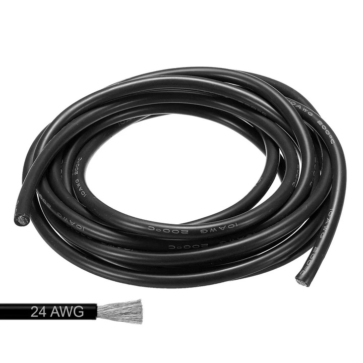 Rugalmas szilikon vezeték 24 AWG 0,08 mm ónozott réz - FEKETE - 1 méter