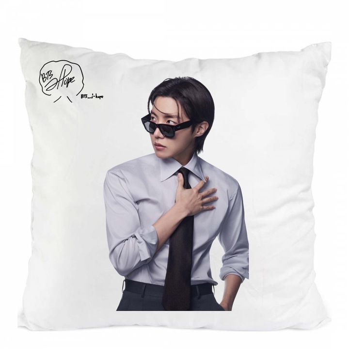 Perna personalizata bts arirang jhope army kpop, Poliester, Alb, 40 x 40 cm